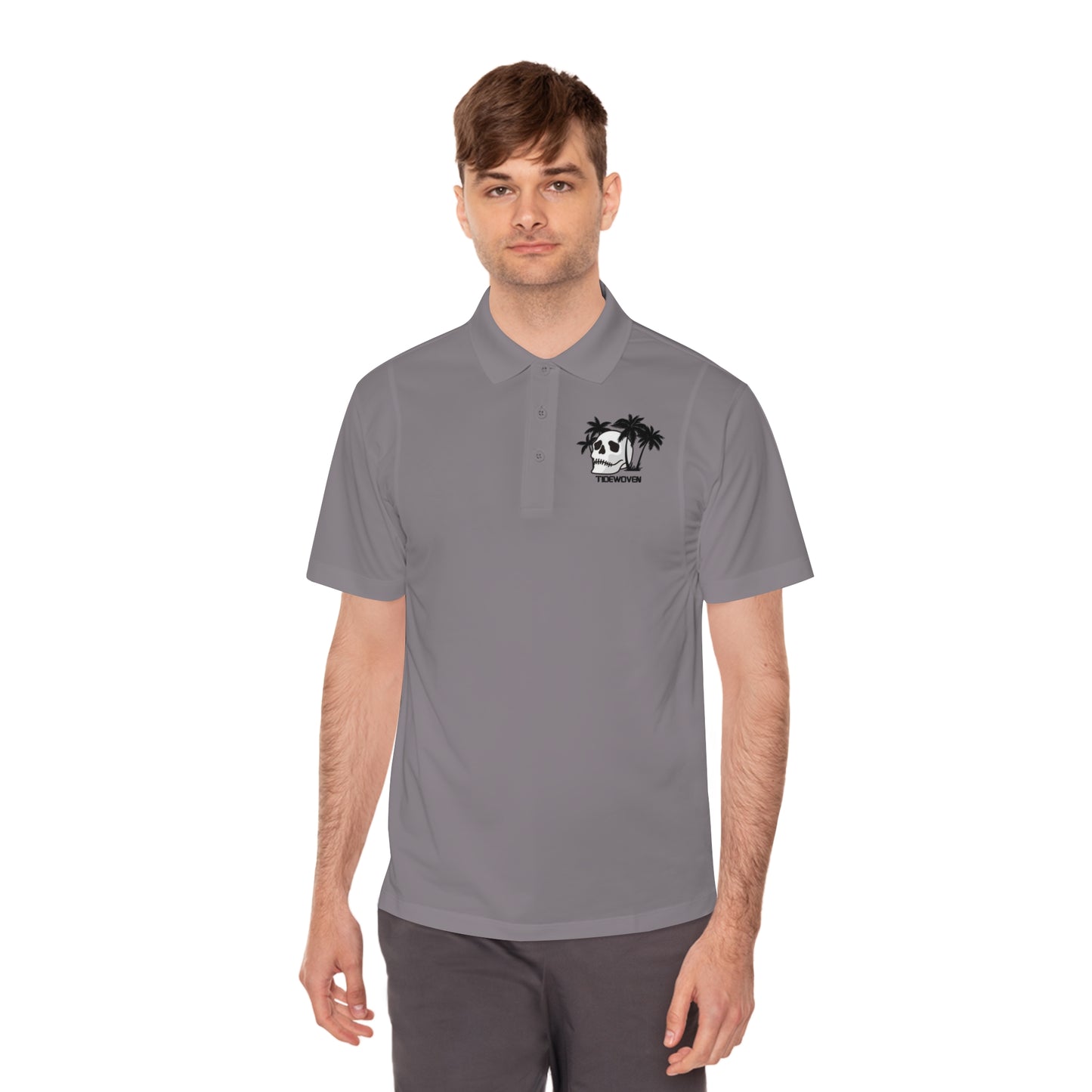 Men's Sport Polo Shirt with Skull and Palm Trees - Beach Vibes, Casual Wear, Gift for Him, Summer Style, Trendy Attire
