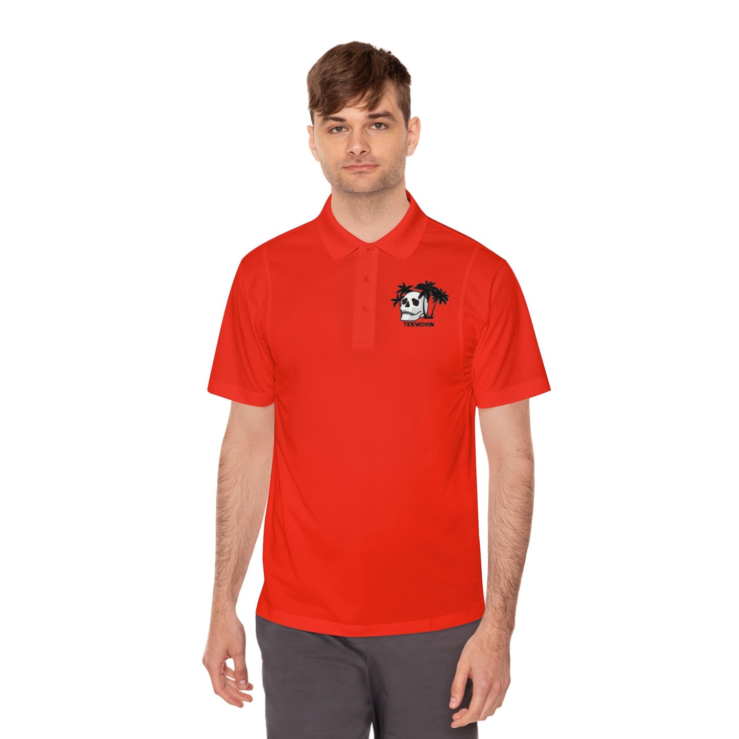 Men's Sport Polo Shirt with Skull and Palm Trees - Beach Vibes, Casual Wear, Gift for Him, Summer Style, Trendy Attire