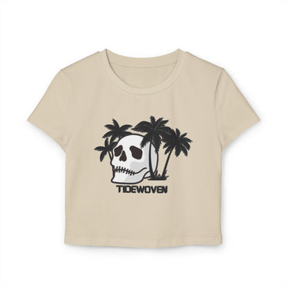 Tropical Skull Women's Baby Tee, Edgy Summer Top, Casual Graphic Tee, Beachwear, Festival Shirt, Unique Gift Idea