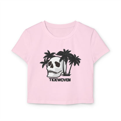Tropical Skull Women's Baby Tee, Edgy Summer Top, Casual Graphic Tee, Beachwear, Festival Shirt, Unique Gift Idea