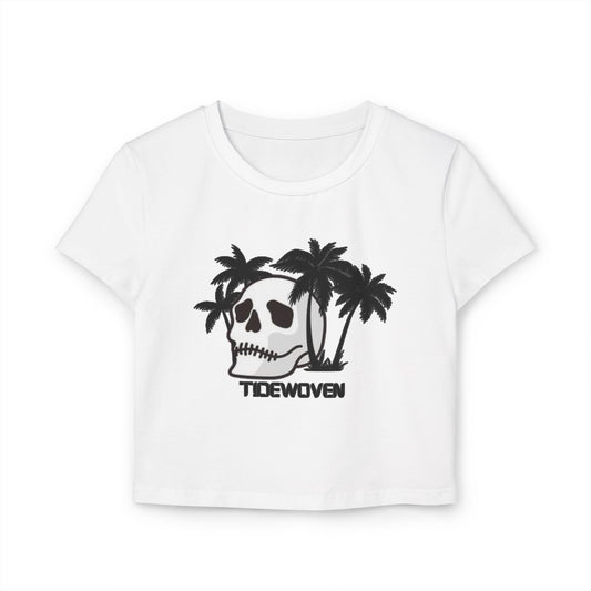 Tropical Skull Women's Baby Tee, Edgy Summer Top, Casual Graphic Tee, Beachwear, Festival Shirt, Unique Gift Idea