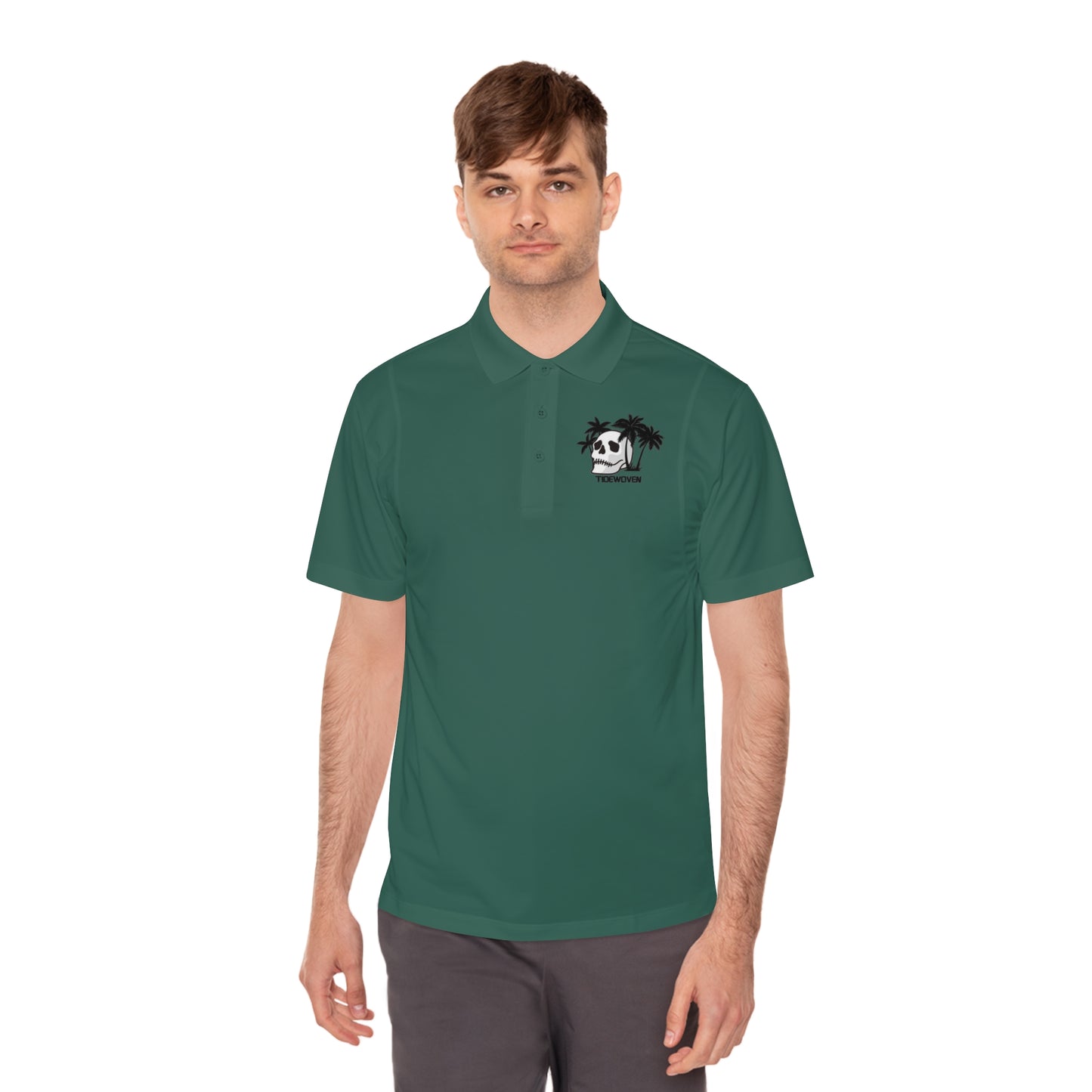 Men's Sport Polo Shirt with Skull and Palm Trees - Beach Vibes, Casual Wear, Gift for Him, Summer Style, Trendy Attire