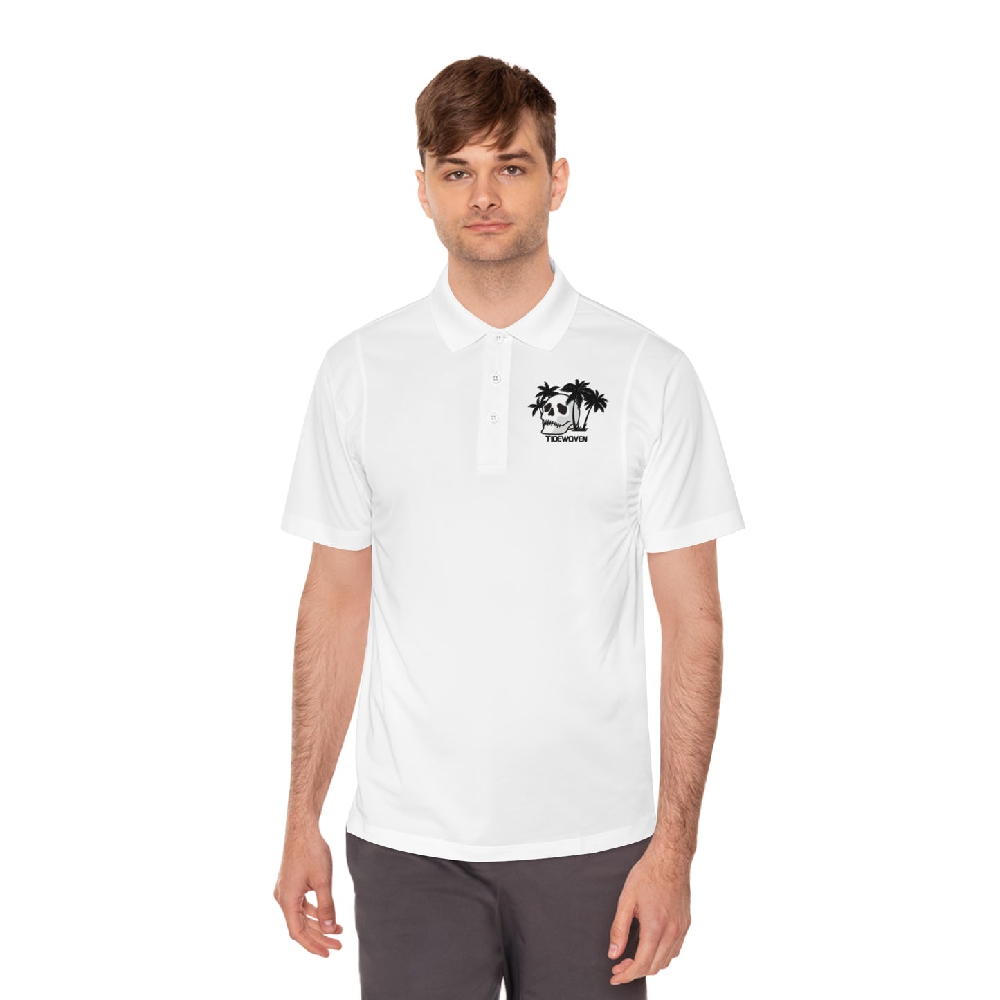 Men's Sport Polo Shirt with Skull and Palm Trees - Beach Vibes, Casual Wear, Gift for Him, Summer Style, Trendy Attire