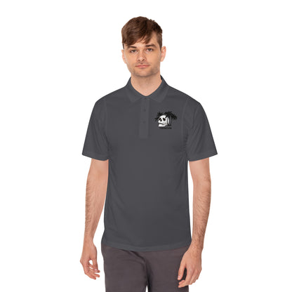Men's Sport Polo Shirt with Skull and Palm Trees - Beach Vibes, Casual Wear, Gift for Him, Summer Style, Trendy Attire